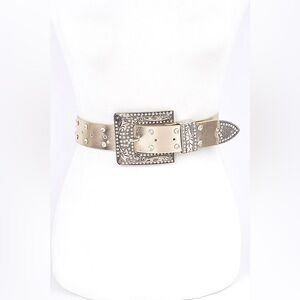 Plus Size Vegan Leather Metallic Gold Studded Statement Belt